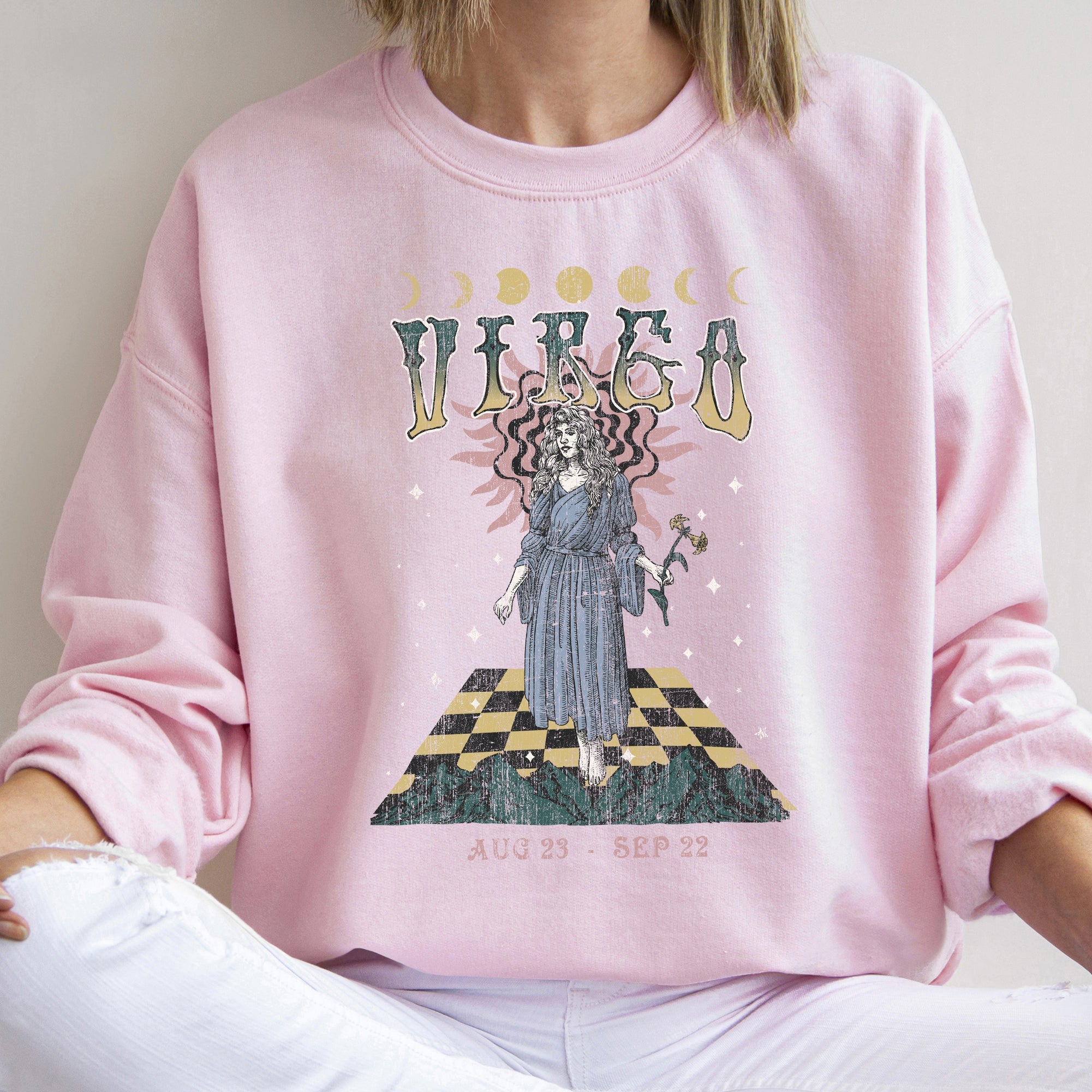 Virgo Zodiac Astrology Horoscope Constellation Moon Phases Crystal Talisman Graphic Sweatshirt