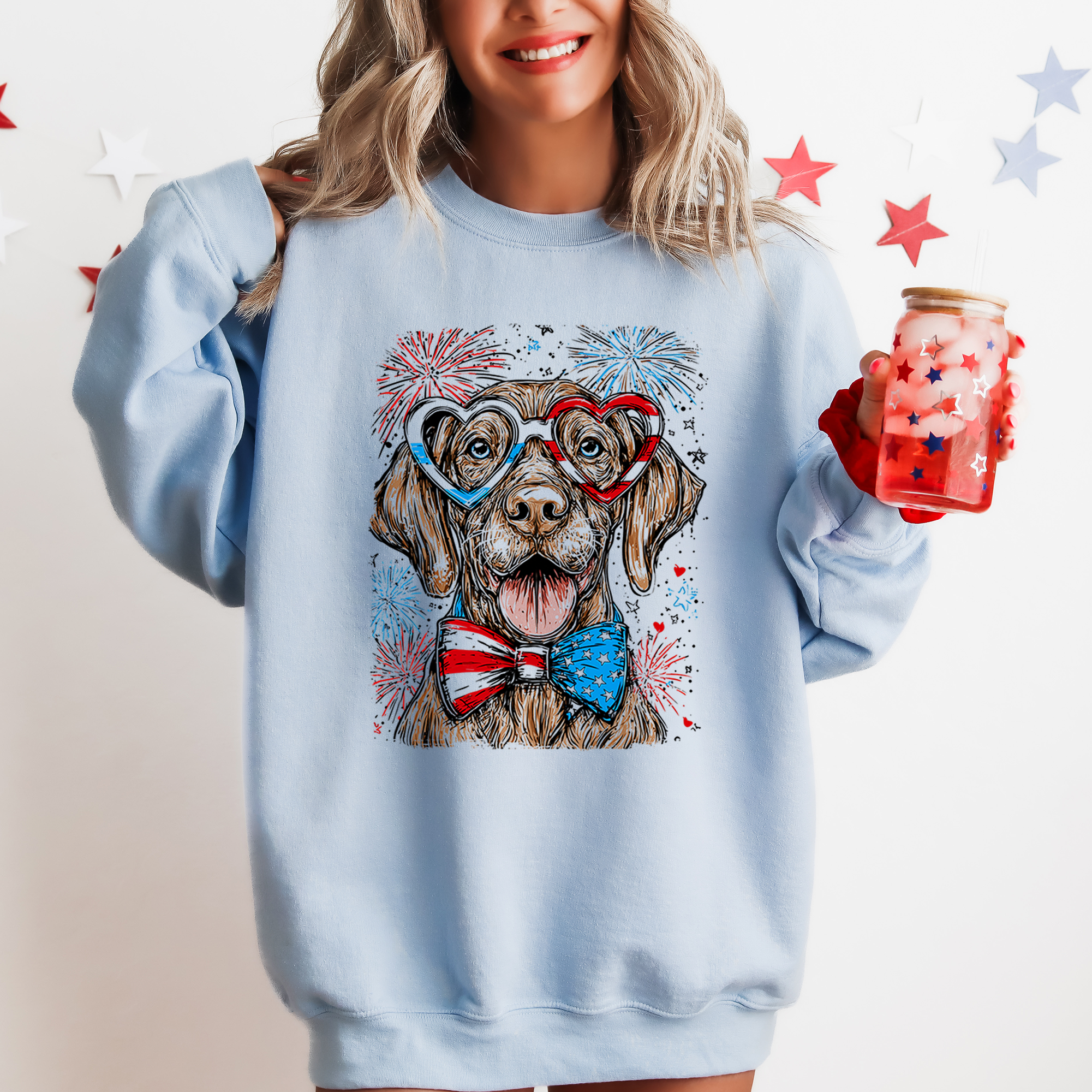 Vizsla Patriotic Dog Usa America Pet Lover 4th Of July Flag Emblem Classic Collection Sweatshirt