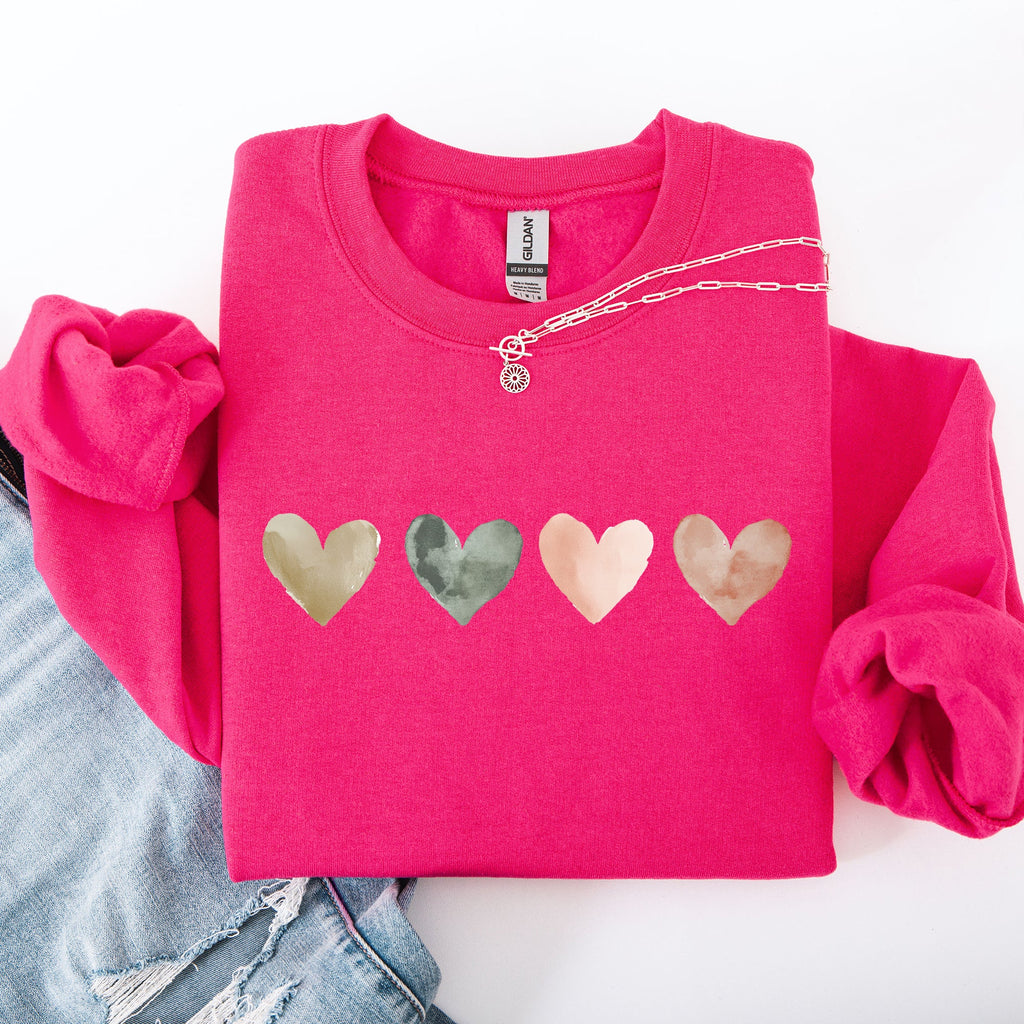 Watercolor Hearts Valentine's Day Love Minimalist Graphic Print Cozy Warmth Sweatshirt