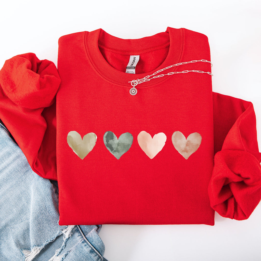 Watercolor Hearts Valentine's Day Love Minimalist Graphic Print Cozy Warmth Sweatshirt