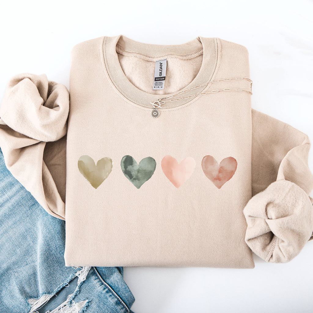 Watercolor Hearts Valentine's Day Love Minimalist Graphic Print Cozy Warmth Sweatshirt
