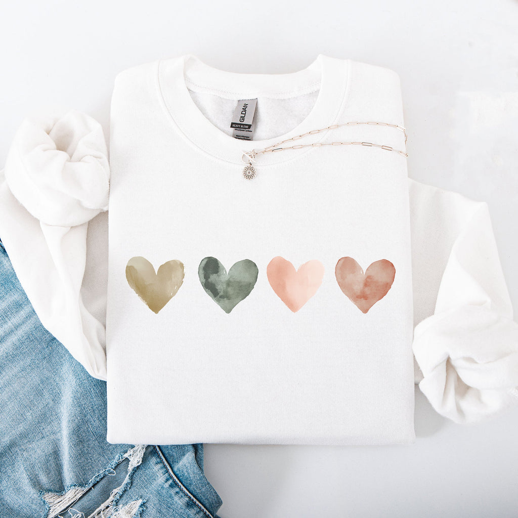Watercolor Hearts Valentine's Day Love Minimalist Graphic Print Cozy Warmth Sweatshirt