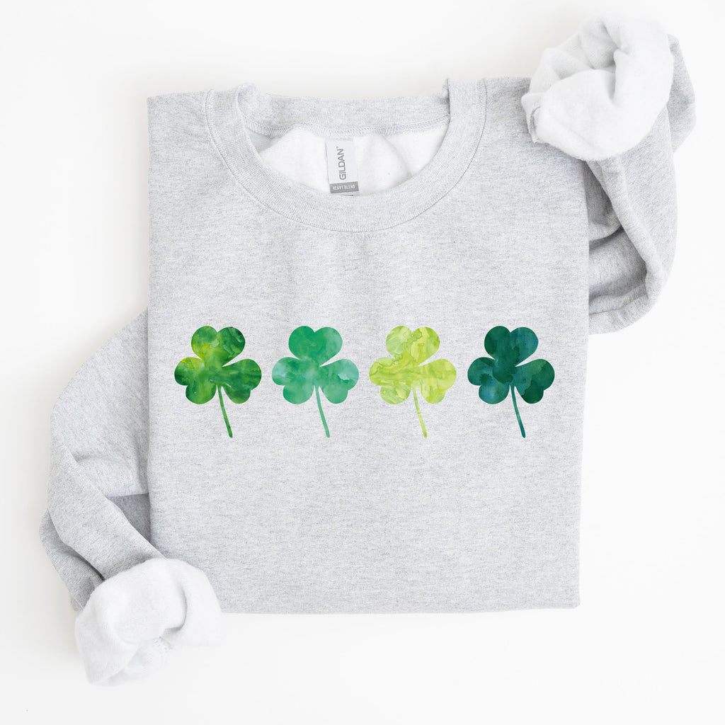 Watercolor Shamrocks In A Row St Patrick's Day Inspired Design For Apparel Sweatshirt