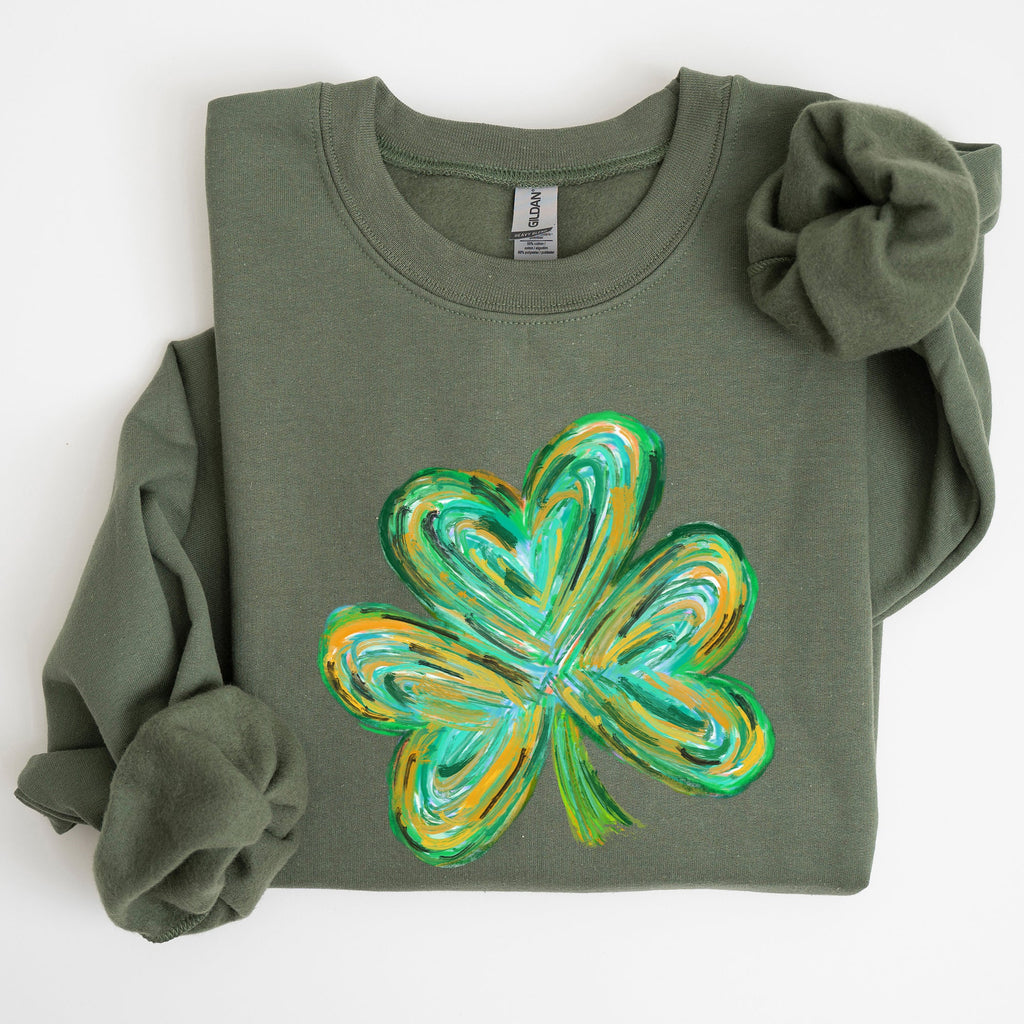 Watercolor Shamrock Hearts Irish St Patrick's Day Edition Cozy Cotton-Polyester Blend Sweatshirt