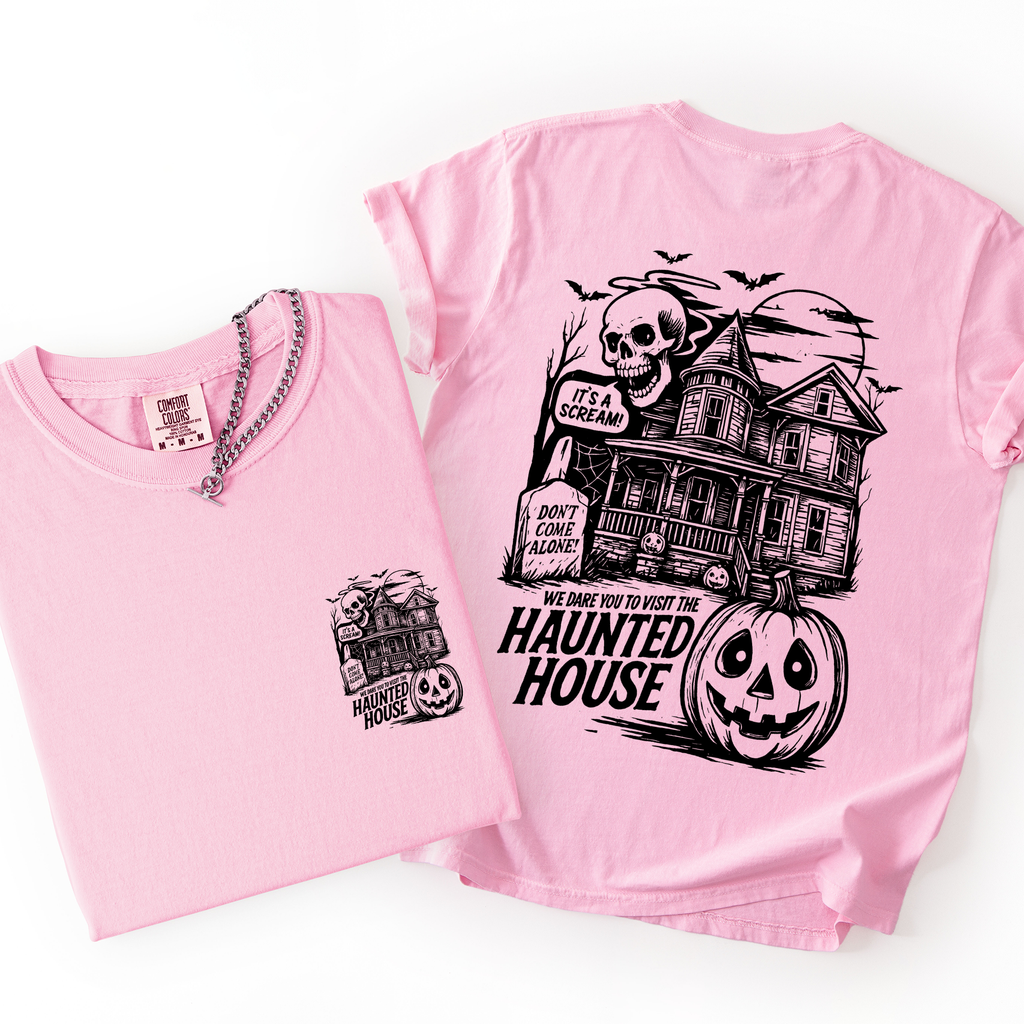 We Dare You To Visit The Haunted House Spooky Halloween Pumpkin Comfort Colors Tee