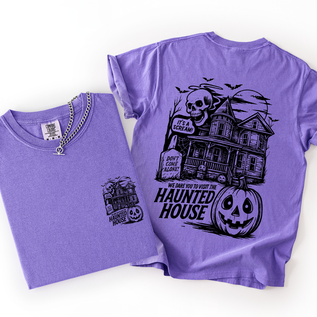 We Dare You To Visit The Haunted House Spooky Halloween Pumpkin Comfort Colors Tee