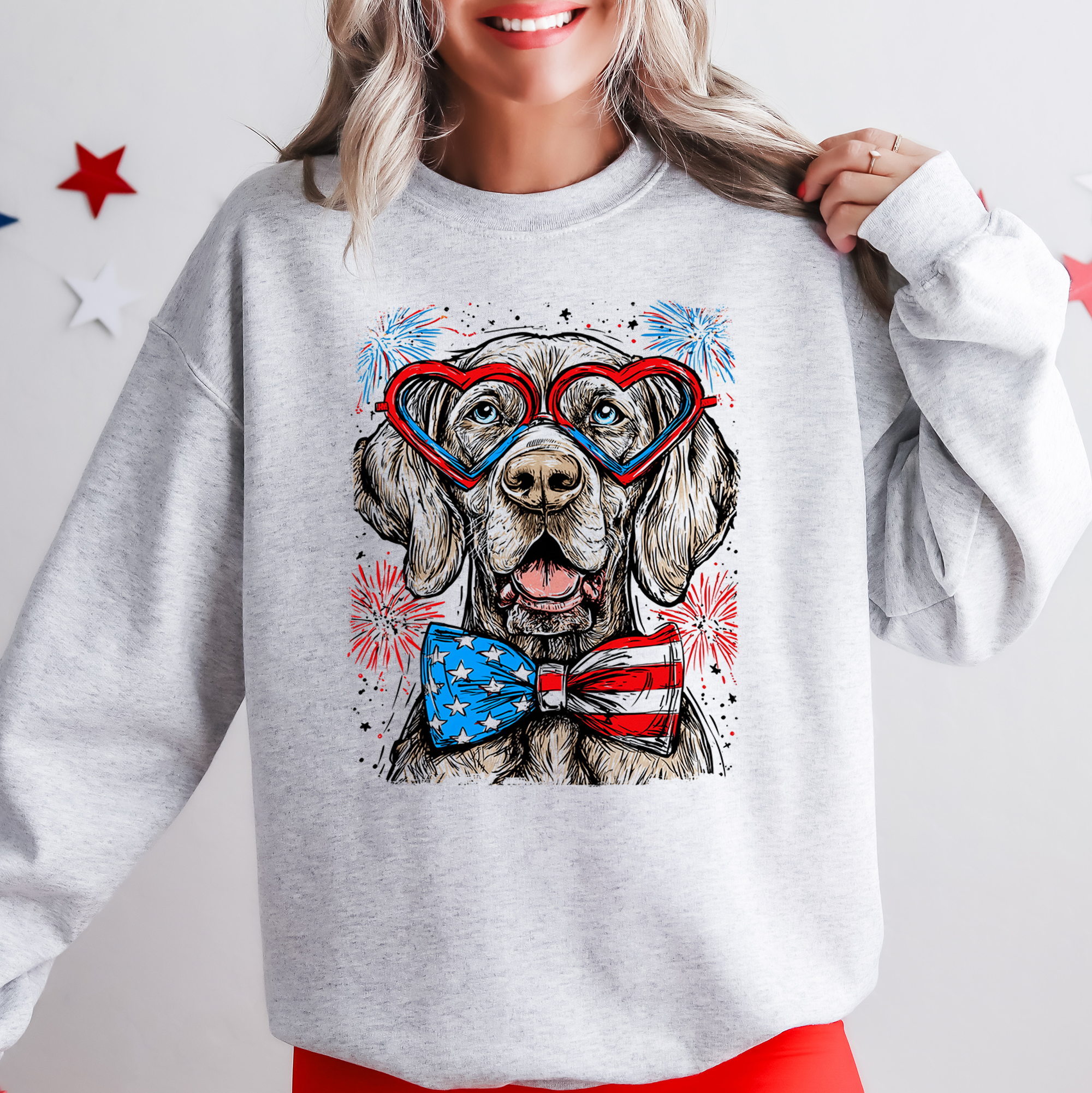 Weimaraner Patriotic Dog USA American Flag 4th of July Pet Lover Land of The Free Sweatshirt