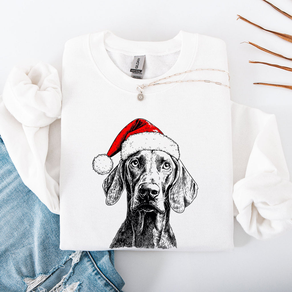 Weimaraner Santa Christmas Dog Lover Festive Portrait With Santa Hat And Holiday Cheer For Pet Parents Sweatshirt