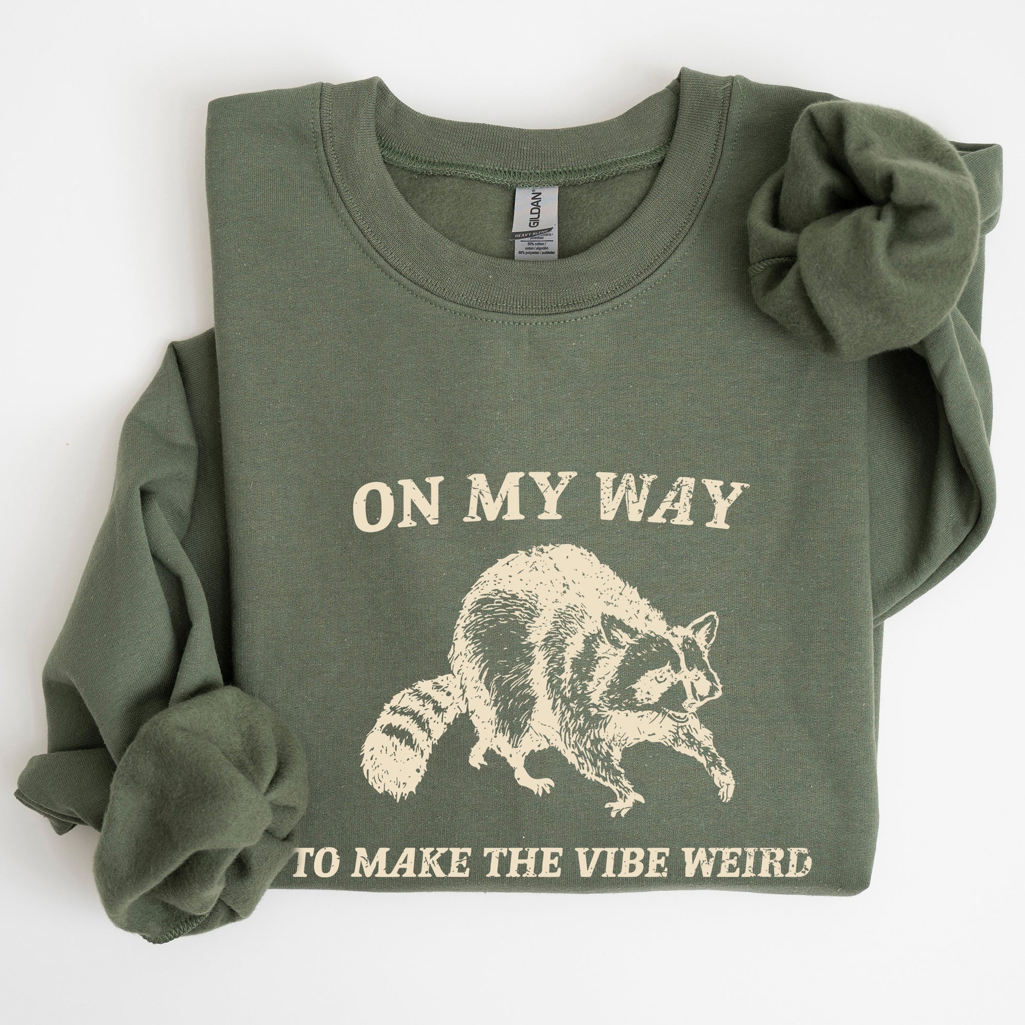 Weird Vibes Raccoon Meme Graphic Whimsical Pop Culture Humor Inspired Edition Sweatshirt