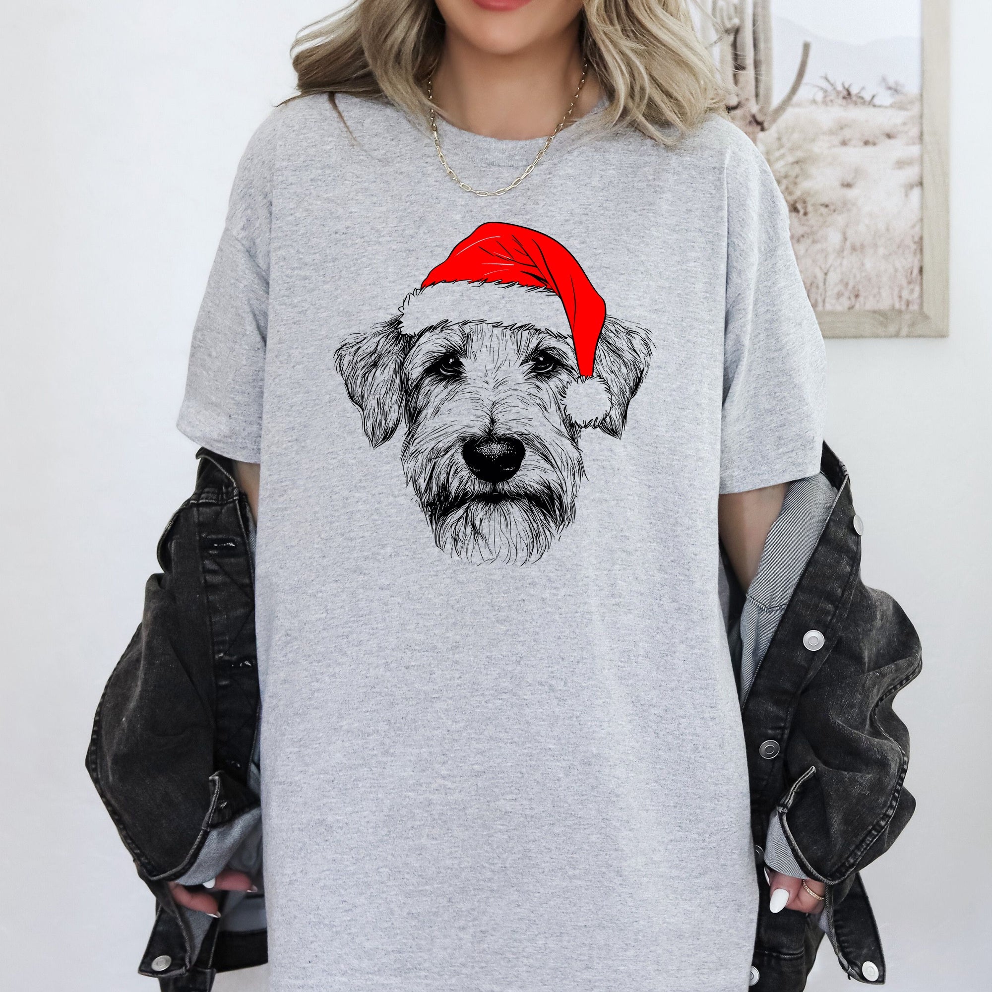 Wheaten Terrier Santa Claus Christmas Dog Lover Silhouette Illustration Comfort Colors Tee