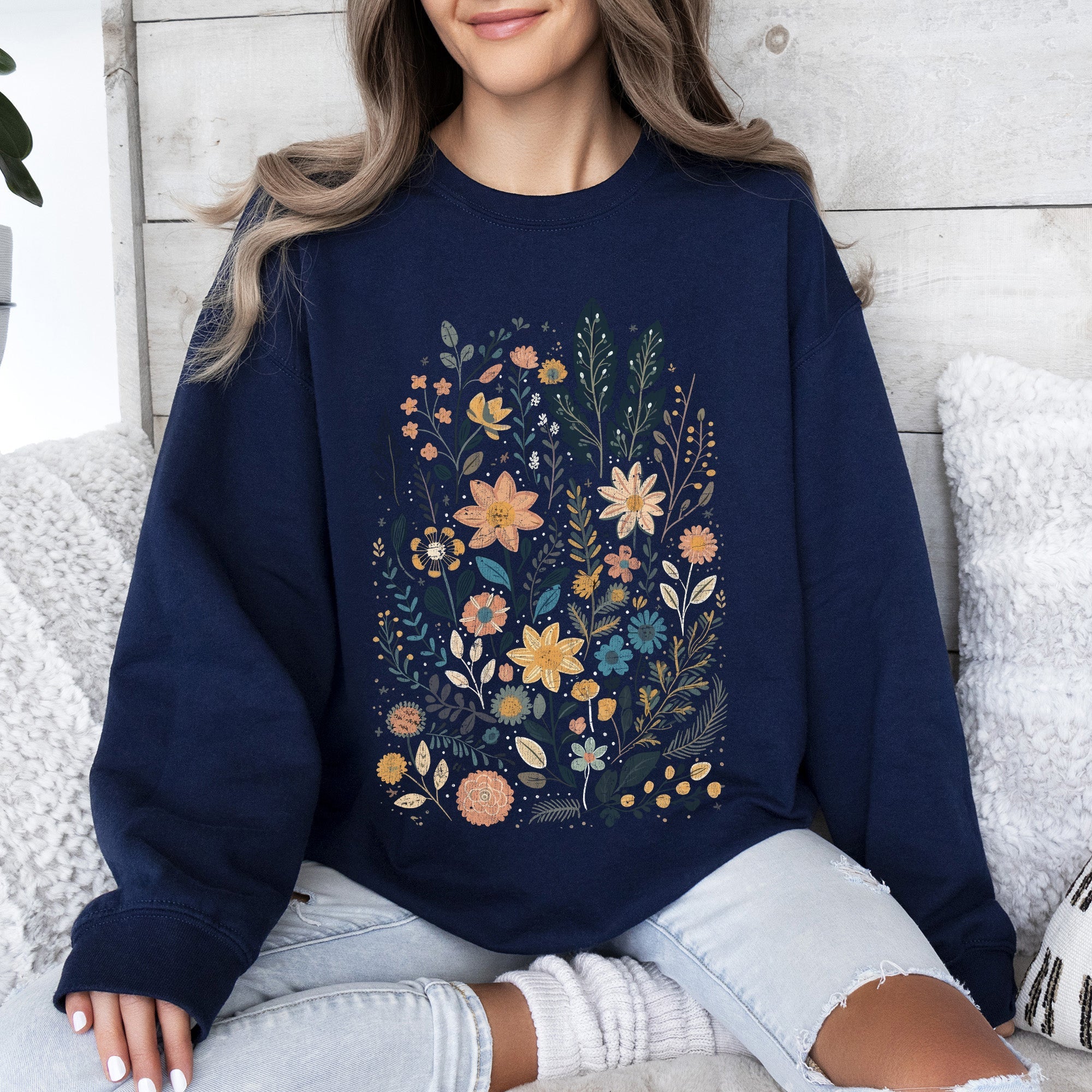 Whimsical Garden Floral Design With Delicate Petals And Lush Leaves And Blooms Sweatshirt