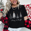 Merry And Bright Christmas Trees With Gold Star And Subtle Snowflake Accents Graphic Tee