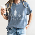 Merry And Bright Christmas Trees With Gold Star Yuletide Celebration Comfort Colors Tee