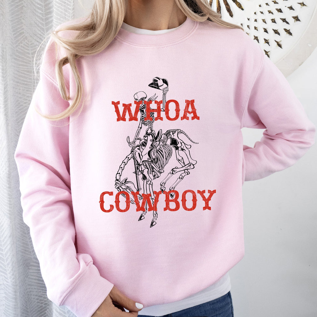 Whoa Cowboy Bronco Ride Rodeo Skeleton Illustration Across The Wild West Theme Stories Sweatshirt