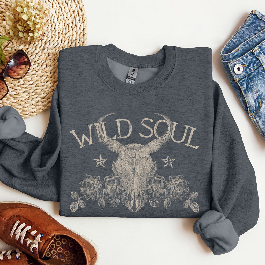 Wild Soul Cow Skull Western Desert Outdoor Adventure Frontier Spirit Western Heritage Sweatshirt