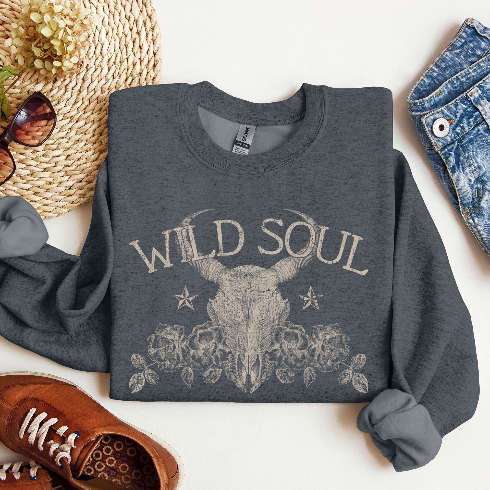 Wild Soul Cow Skull Western Desert Outdoor Adventure Frontier Spirit Western Heritage Sweatshirt