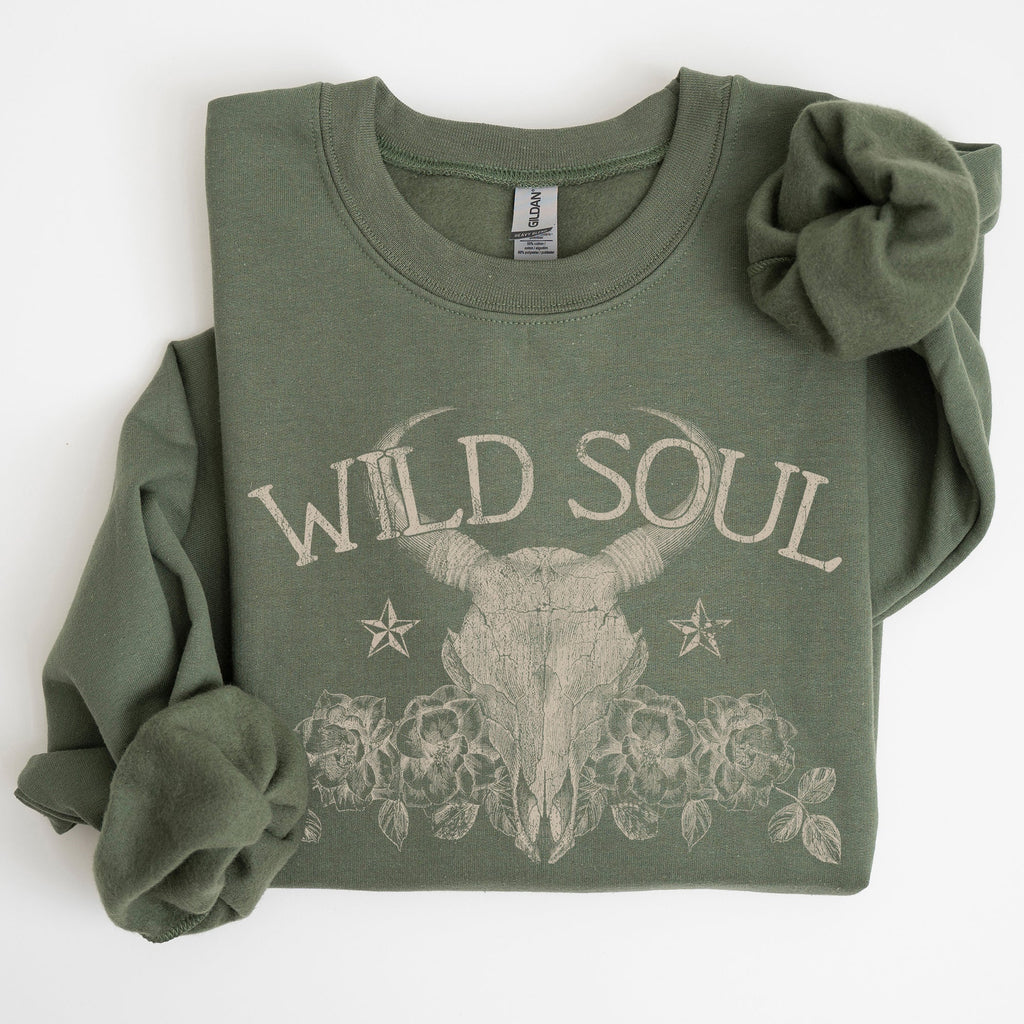Wild Soul Cow Skull Western Desert Outdoor Adventure Frontier Spirit Western Heritage Sweatshirt