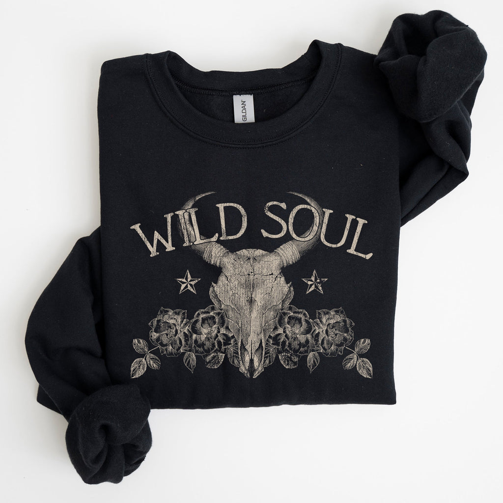 Wild Soul Cowboy Skull Roses Country Cowgirl Spirit Rustic Western Americana Legend Sweatshirt