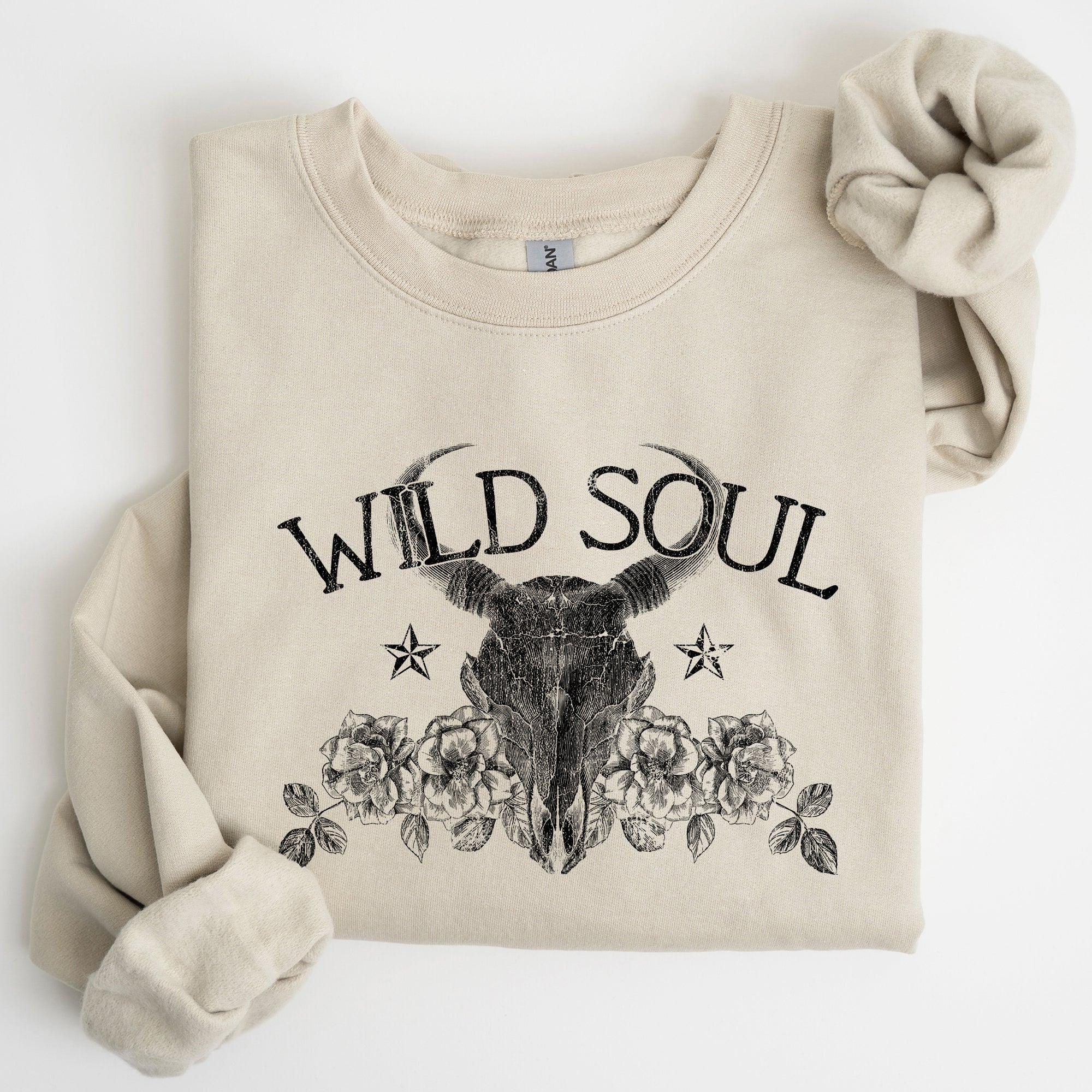 Wild Soul Cowboy Skull Roses Country Cowgirl Spirit Rustic Western Americana Legend Sweatshirt