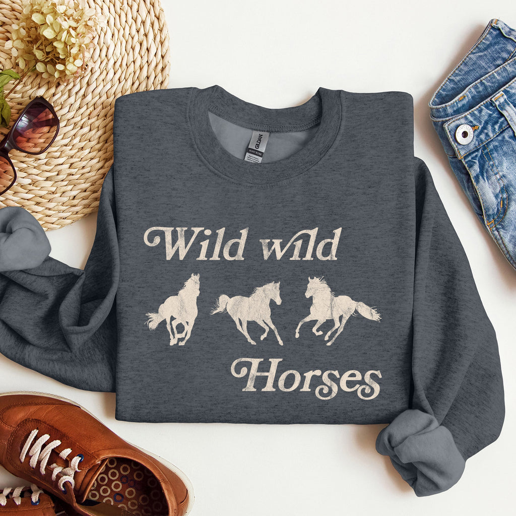 Wild Wild Horses, Country, Western Rodeo Spirit And Prairie Sunset Art Sweatshirt