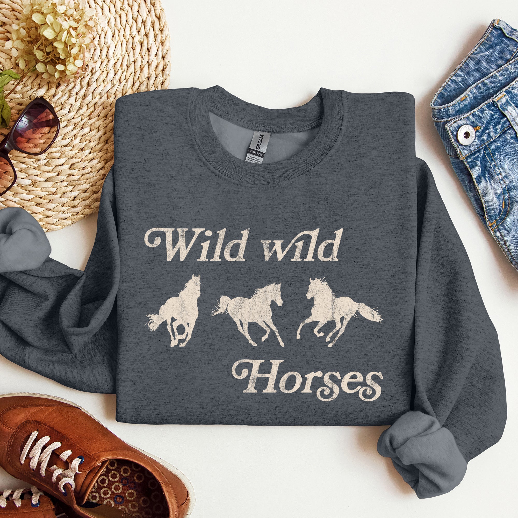 Wild Wild Horses, Country, Western Rodeo Spirit And Prairie Sunset Art Sweatshirt