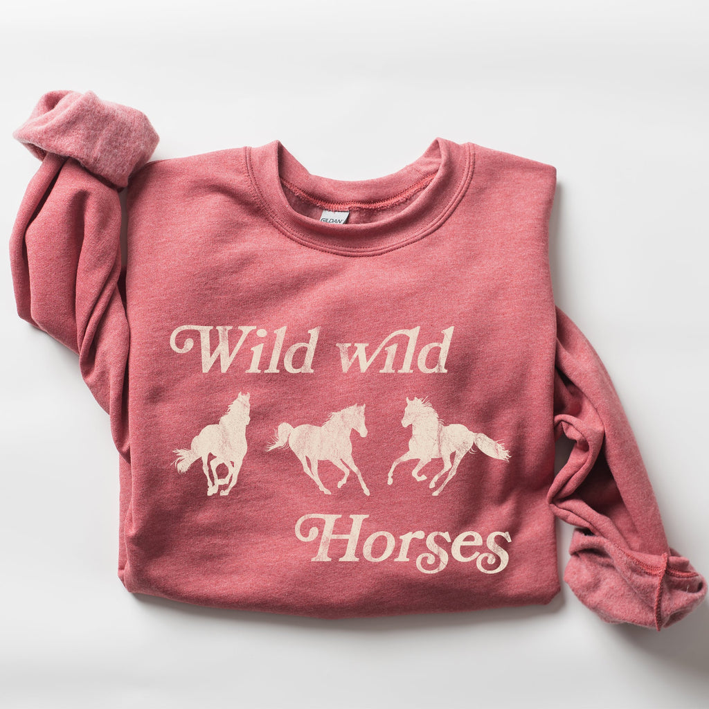 Wild Wild Horses, Country, Western Rodeo Spirit And Prairie Sunset Art Sweatshirt