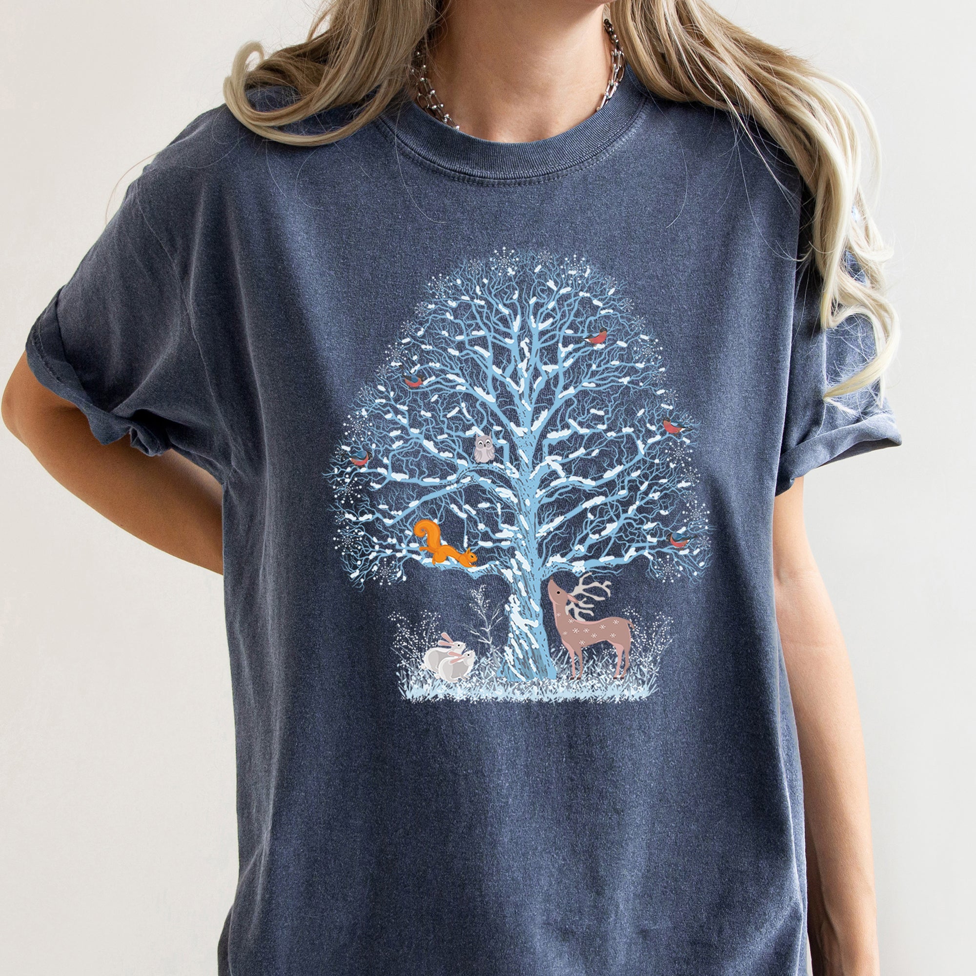 Winter Tree Filled With Animals, Christmas, Deer, Owl Illustration Comfort Colors Tee