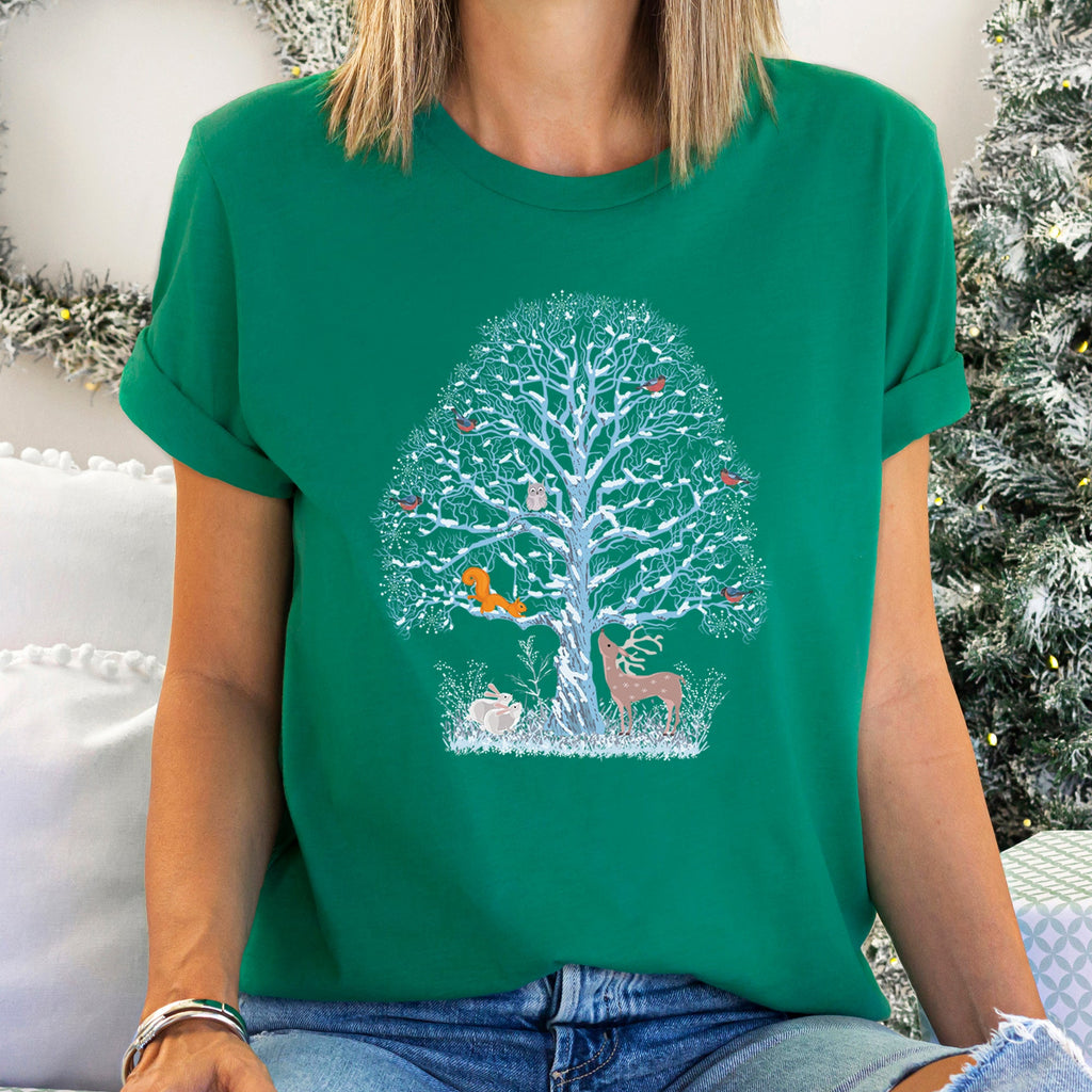 Winter Tree Filled With Animals Christmas Deer Owl Forest Wildlife Edition Graphic Tee