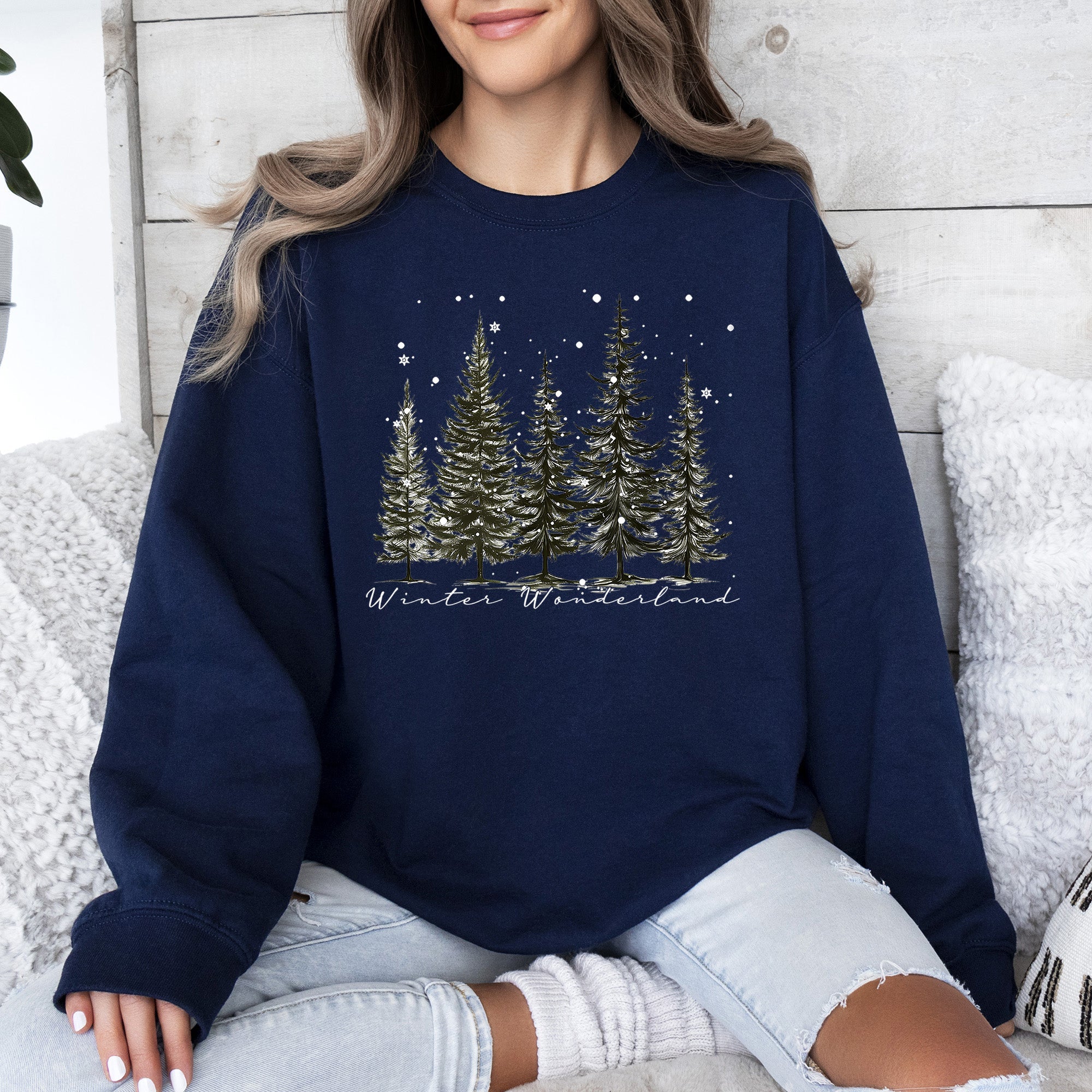 Winter Wonderland Christmas Trees Snow Scene With Pine Forest And Cozy Holiday Charm Sweatshirt