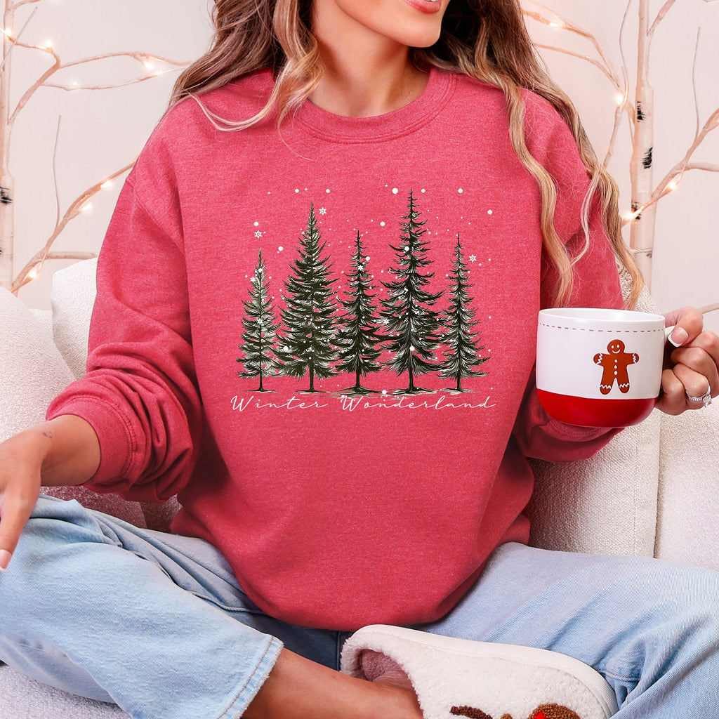 Winter Wonderland Christmas Trees Snow Scene With Pine Forest And Cozy Holiday Charm Sweatshirt