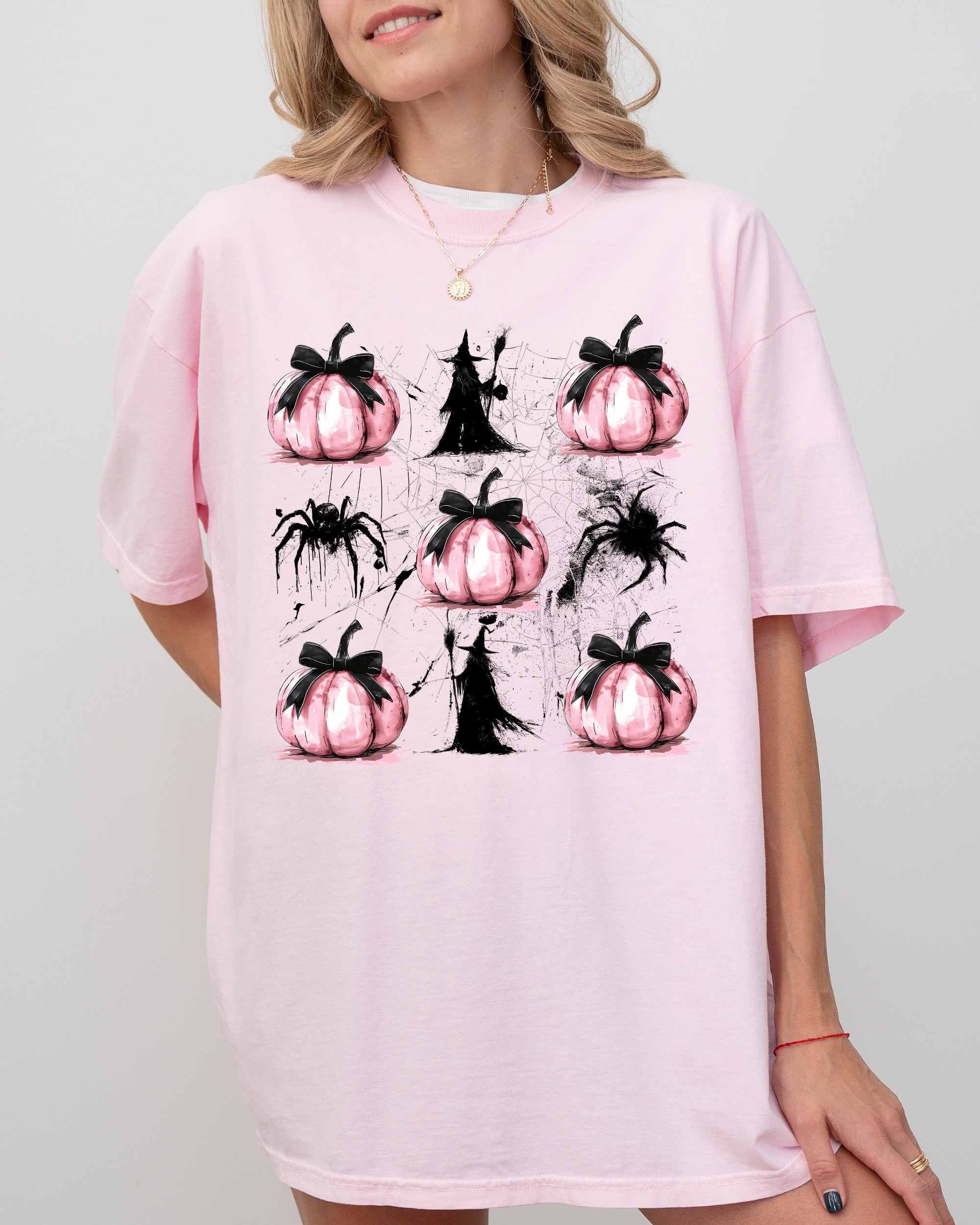 Witch Spiders Pumpkins Spooky Coquette Ribbons and Bows Halloween Comfort Colors Tee