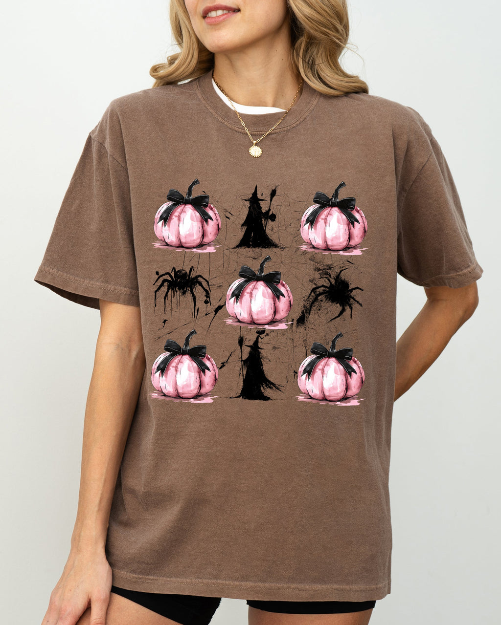 Witch Spiders Pumpkins Spooky Coquette Ribbons and Bows Halloween Comfort Colors Tee