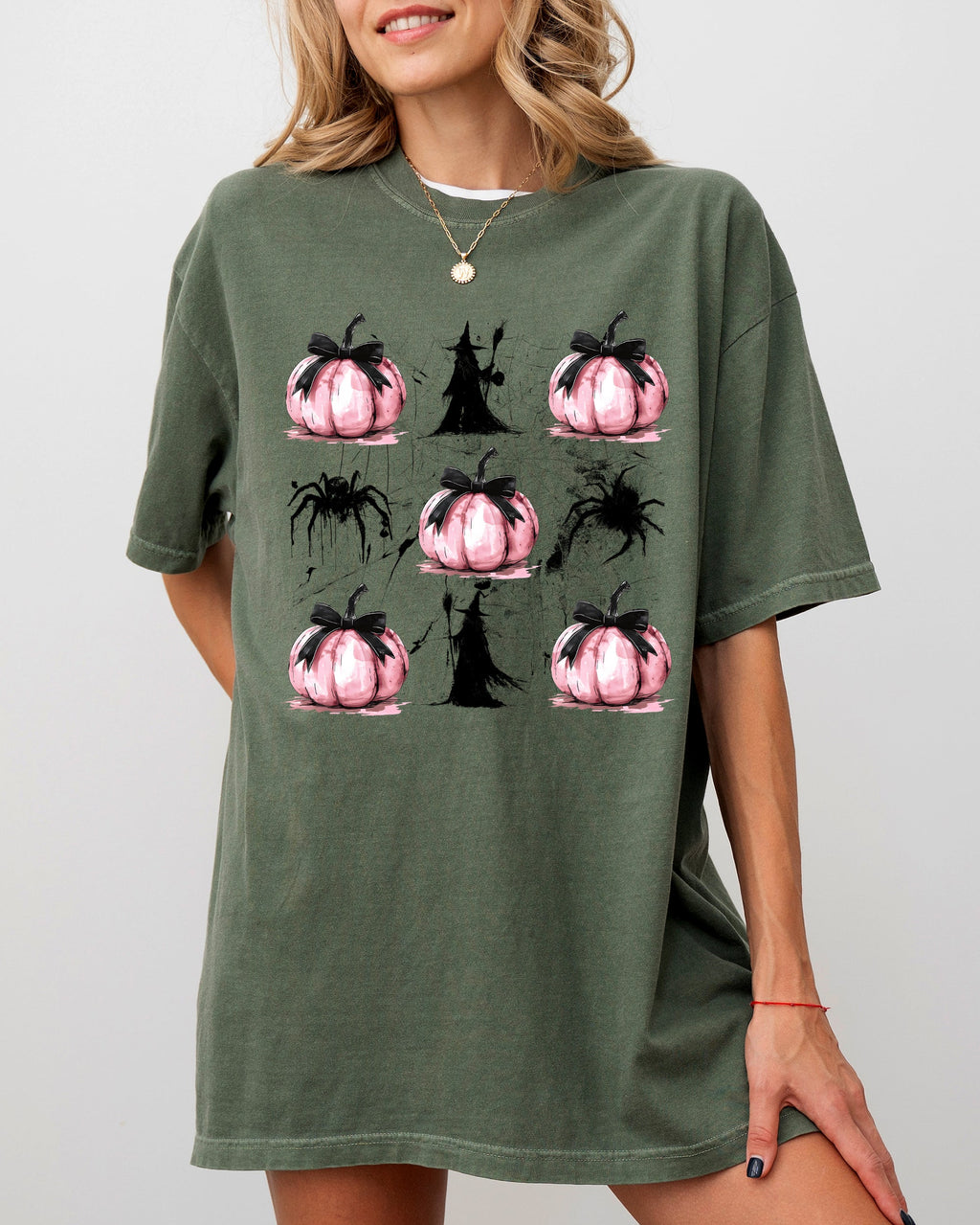 Witch Spiders Pumpkins Spooky Coquette Ribbons and Bows Halloween Comfort Colors Tee