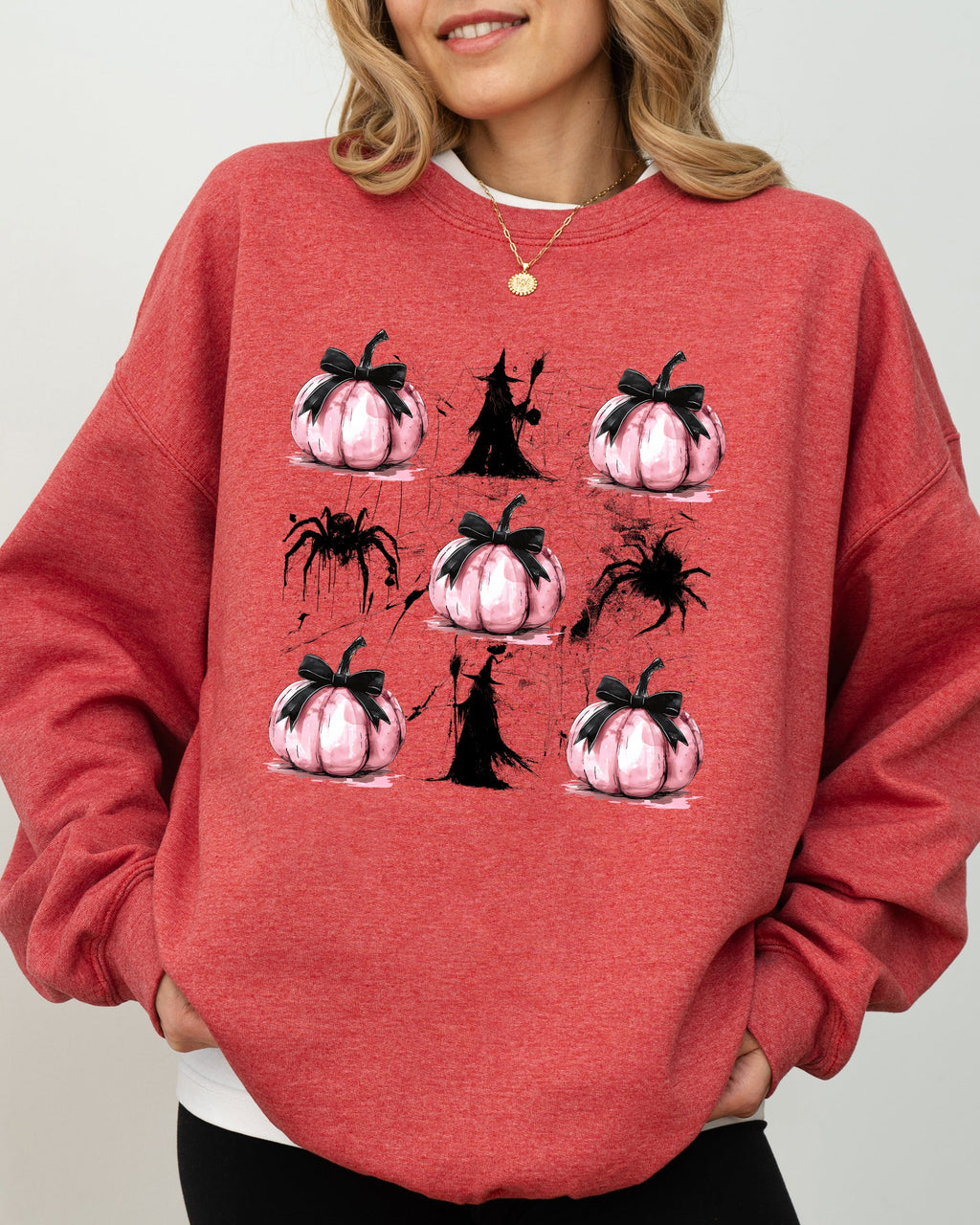Witch Spiders Pumpkins Spooky Coquette Ribbons and Bows Halloween Autumn Sweatshirt