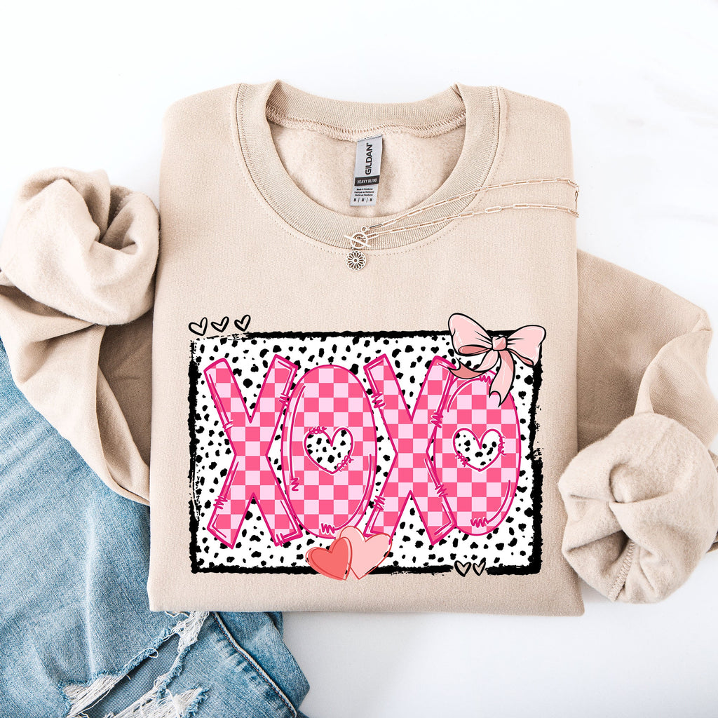 XOXO Valentine's Day Dalmatian Print Love Hearts Chic Cozy Fleece Wearable Artwork Sweatshirt