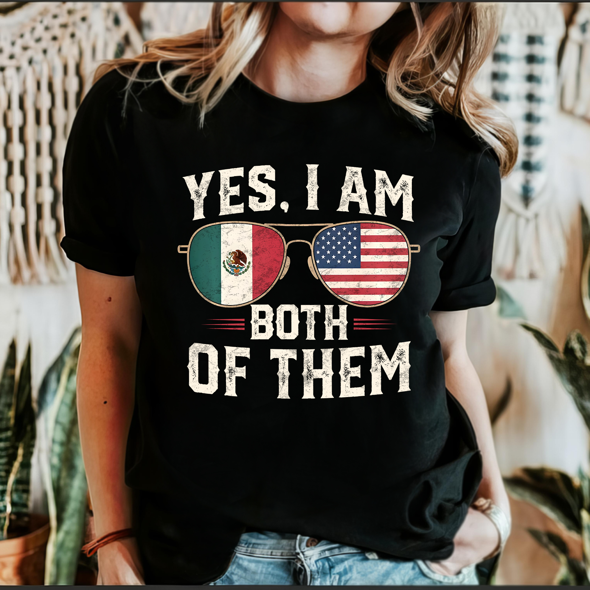 Yes I Am Both Of Them Mexican American Immigrant Pride Ethnic Identity Graphic Tee