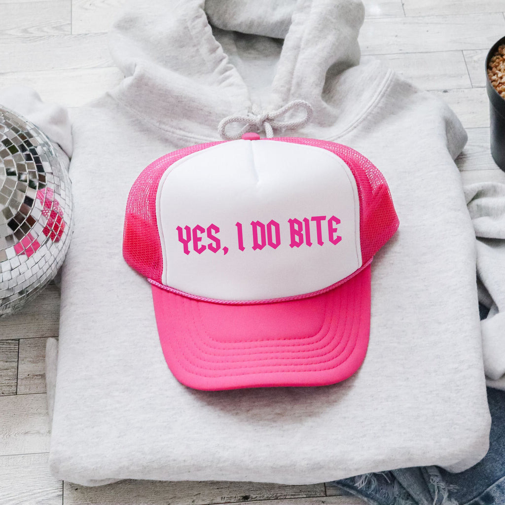 Yes, I Do Bite Sassy Saying For Bold Party Vibe And Eye Catching Graphic Trucker Hat
