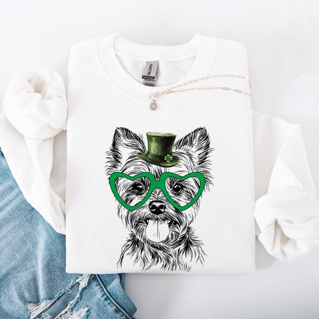 Yorkie Yorkshire Terrier Lucky Irish St Patrick's Day Theme Cute Celebration Art Sweatshirt