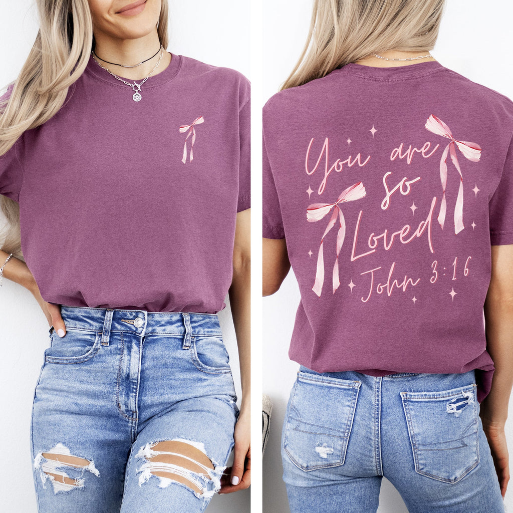 You Are So Loved Pink Ribbon Coquette Girly Christian Jesus Gospel Faith Saved Comfort Colors Tee