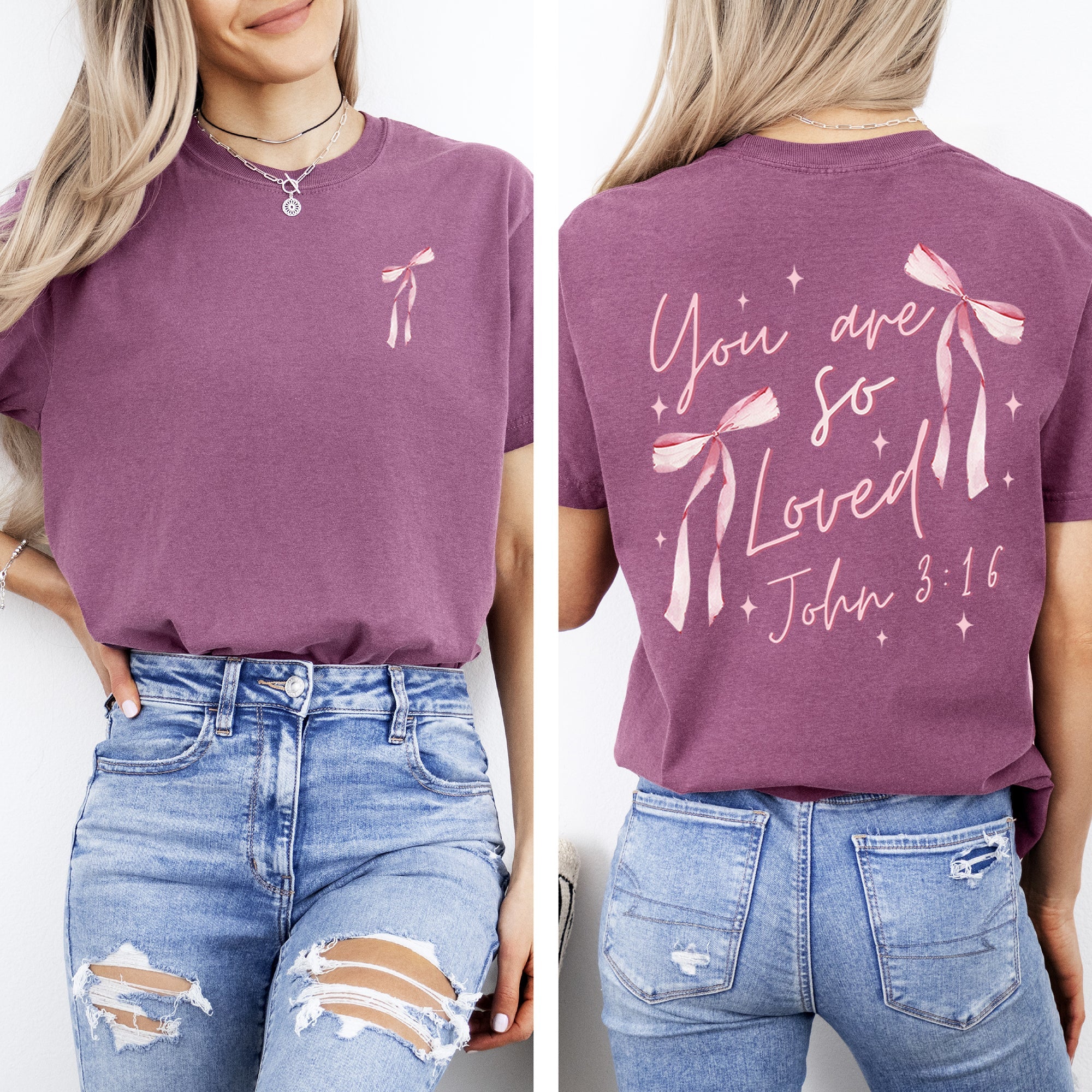You Are So Loved Pink Ribbon Coquette Girly Christian Jesus Gospel Faith Saved Comfort Colors Tee