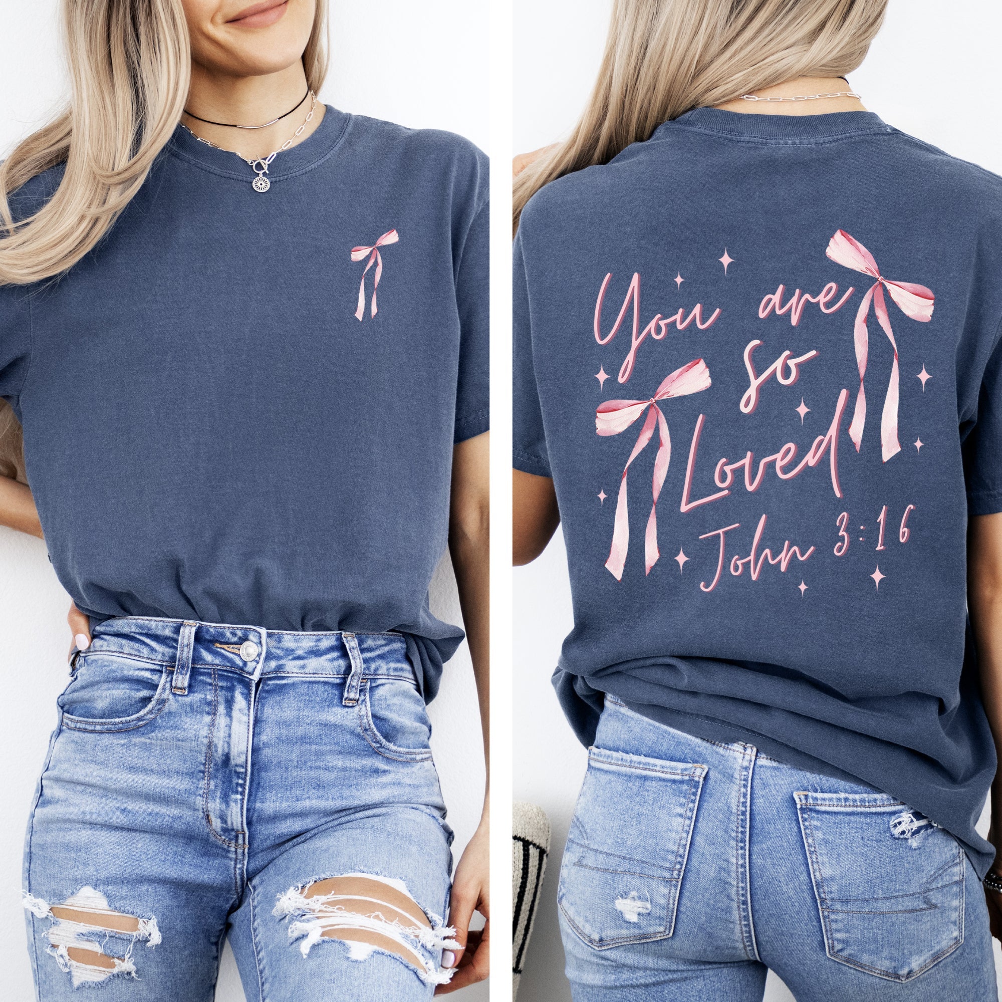 You Are So Loved Pink Ribbon Coquette Girly Christian Jesus Gospel Faith Saved Comfort Colors Tee