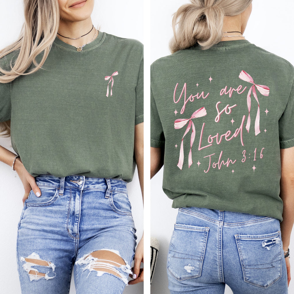 You Are So Loved Pink Ribbon Coquette Girly Christian Jesus Gospel Faith Saved Comfort Colors Tee