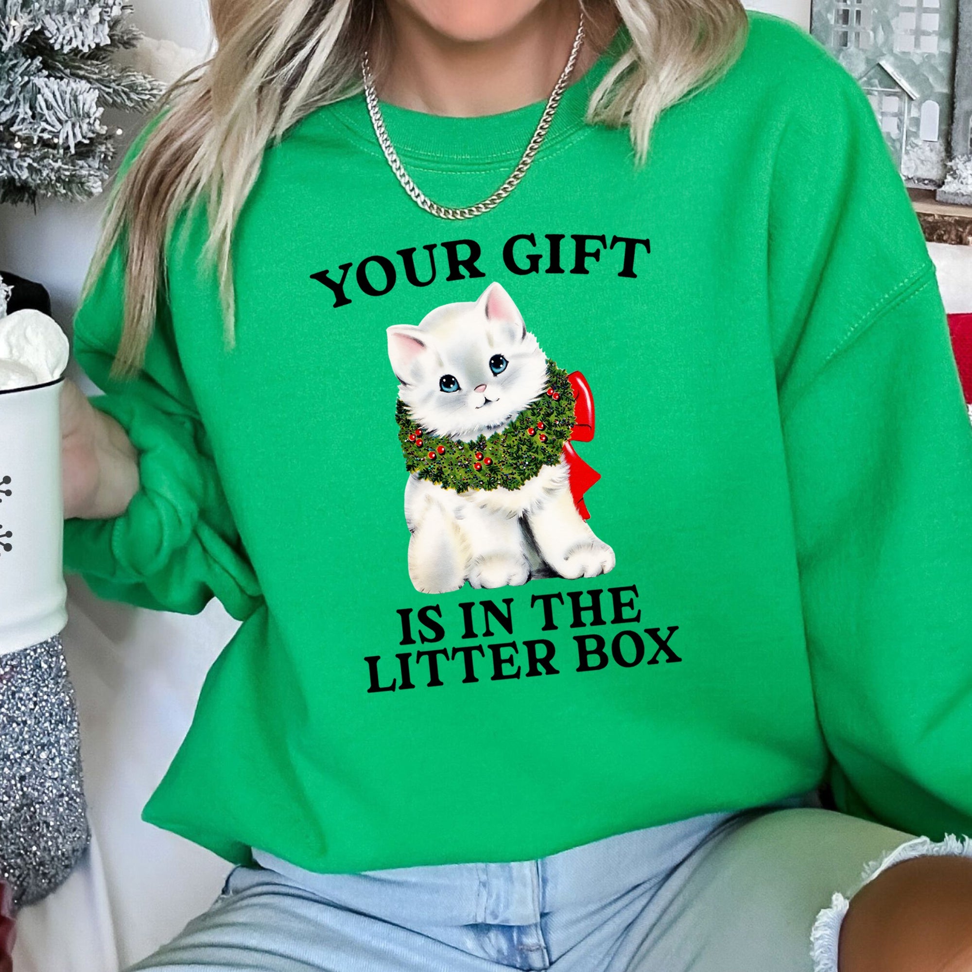 Your Gift Is In The Litter Box, Cat Christmas Graphic Cozy Holiday Edition Sweatshirt
