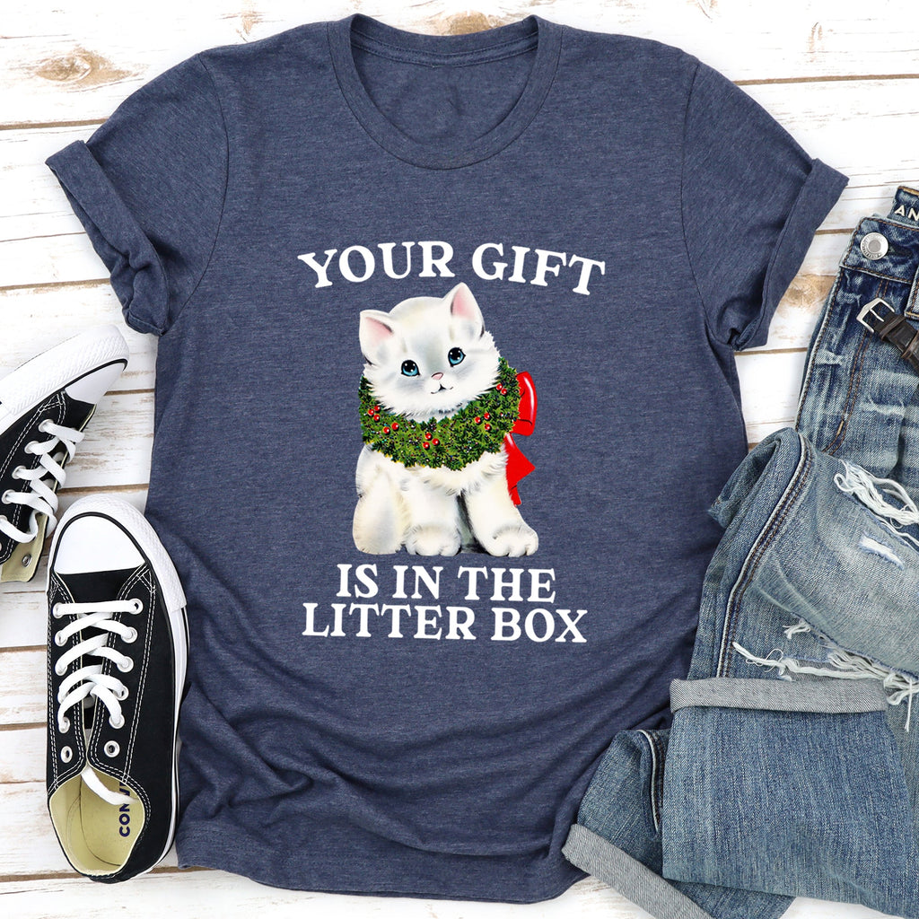 Your Gift Is In The Litter Box Cat Christmas Naughty Humor Limited Edition Graphic Tee