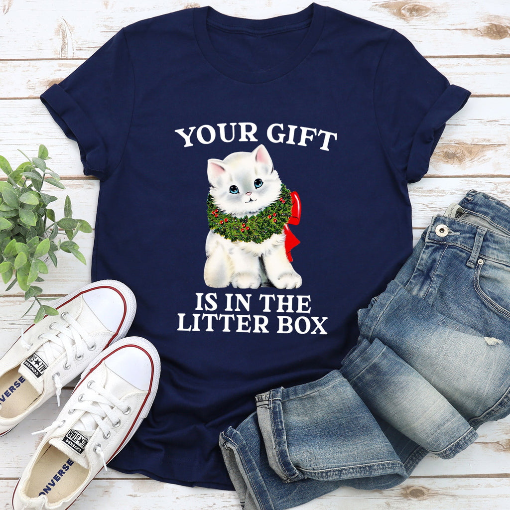 Your Gift Is In The Litter Box Cat Christmas Naughty Humor Limited Edition Graphic Tee
