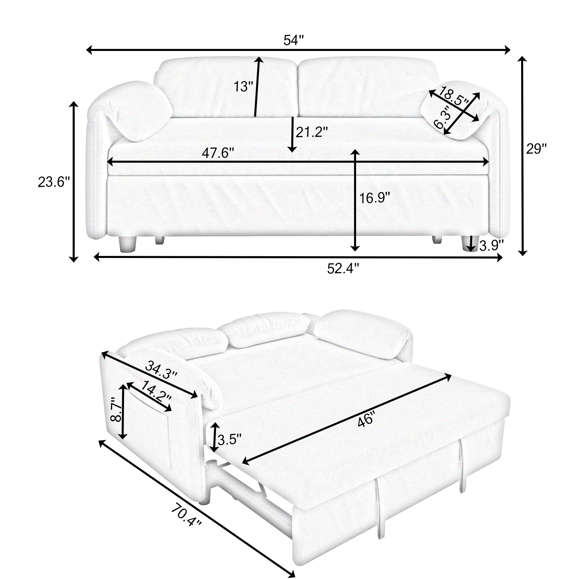 Sofa, Dual Purpose Lounge With Retractable Queen Size Bed