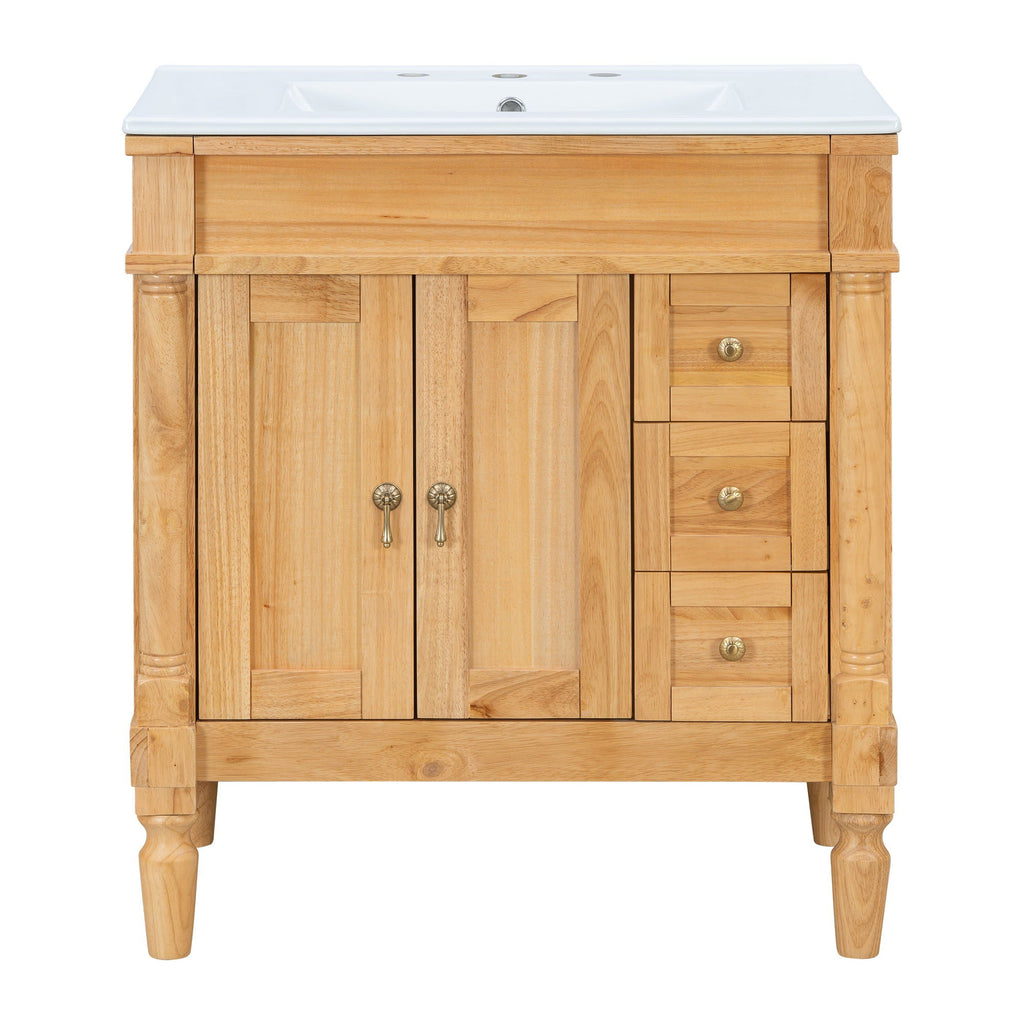 Modern Bathroom Vanity With Ceramic Sink, Soft Close Doors, Adjustable Shelves