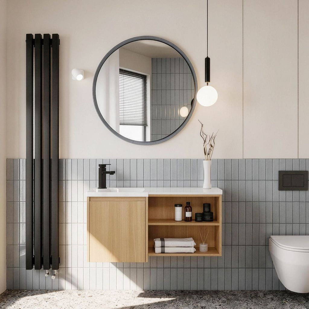 L-Shaped Wall Mounte Floating Bathroom Vanity With Integrated Sink