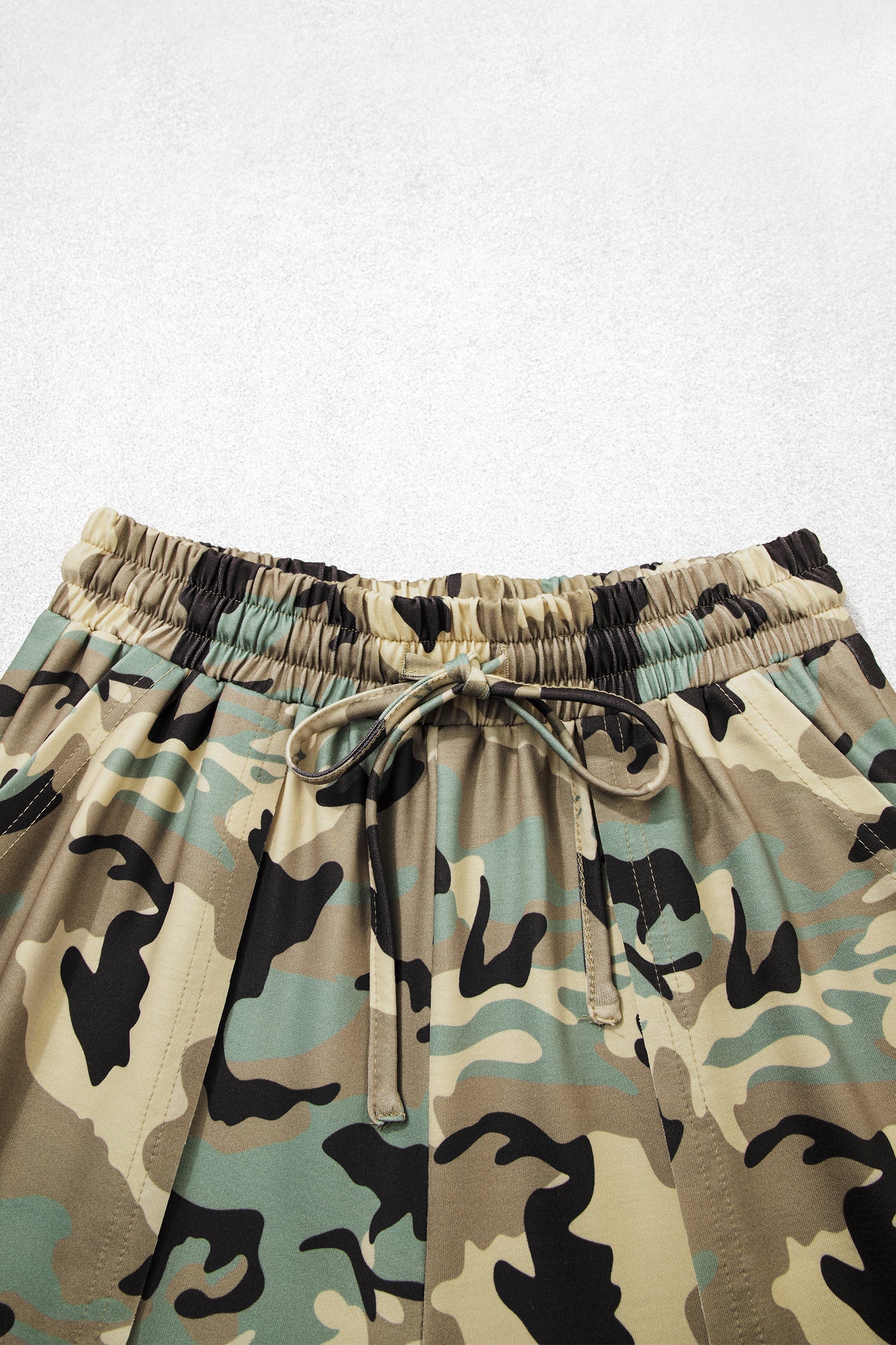 Camo Drawstring Elastic Waist Wide Leg Pants