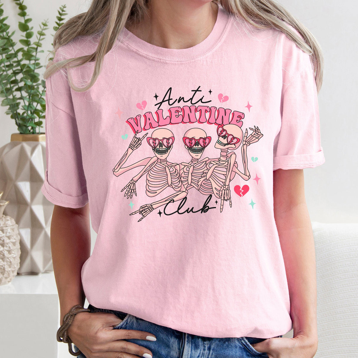 Anti Valentine's Club Skeleton Valentine's Day Edition Vintage Comfort Colors Tee